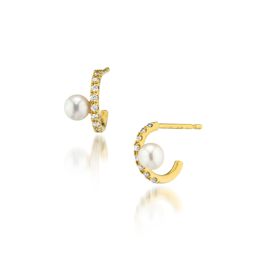 STAR JEWELRY「DIAMOND & BABY AKOYA PIERCED EARRINGS」|ピアス|イエローゴールド