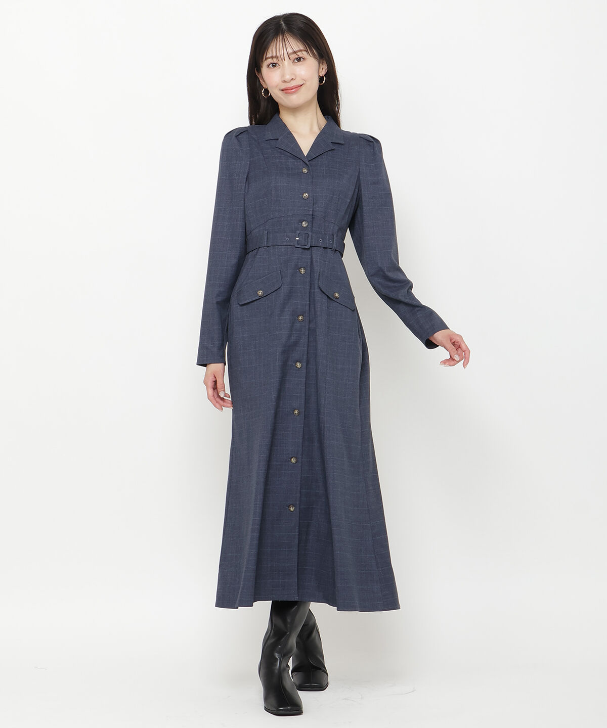 アンドクチュール「パワショルテーラーカラー長袖ワンピース」|ワンピース|