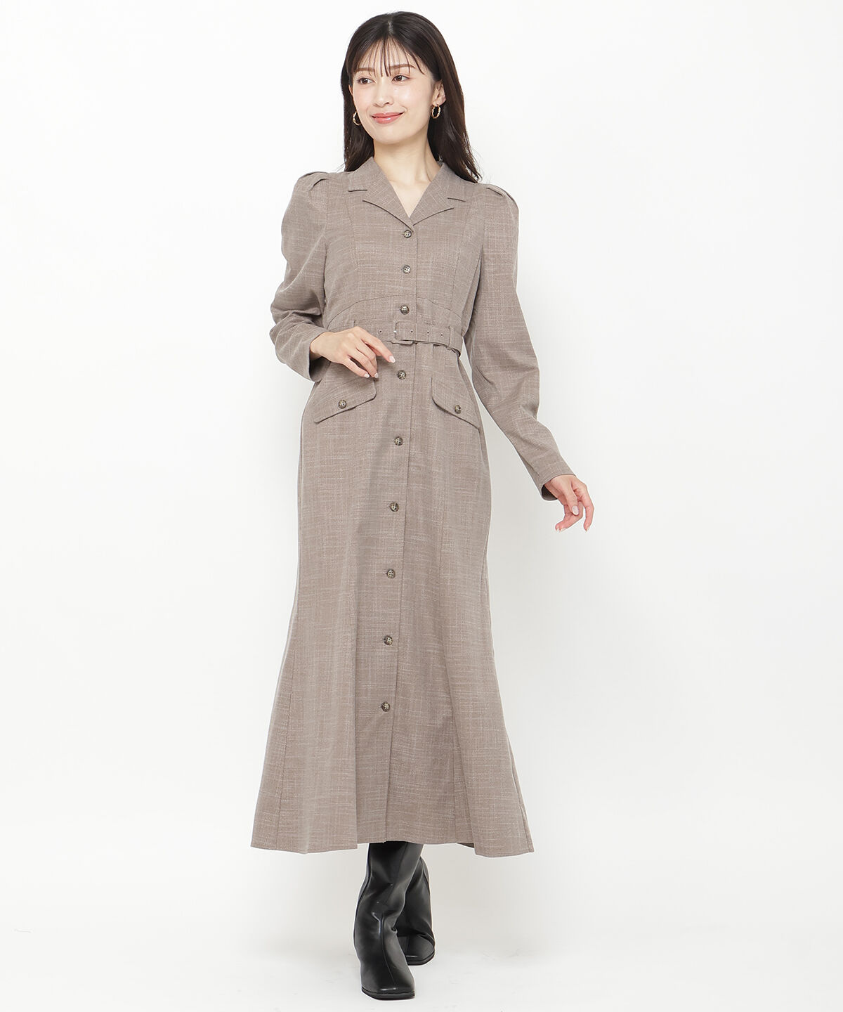 アンドクチュール「パワショルテーラーカラー長袖ワンピース」|ワンピース|