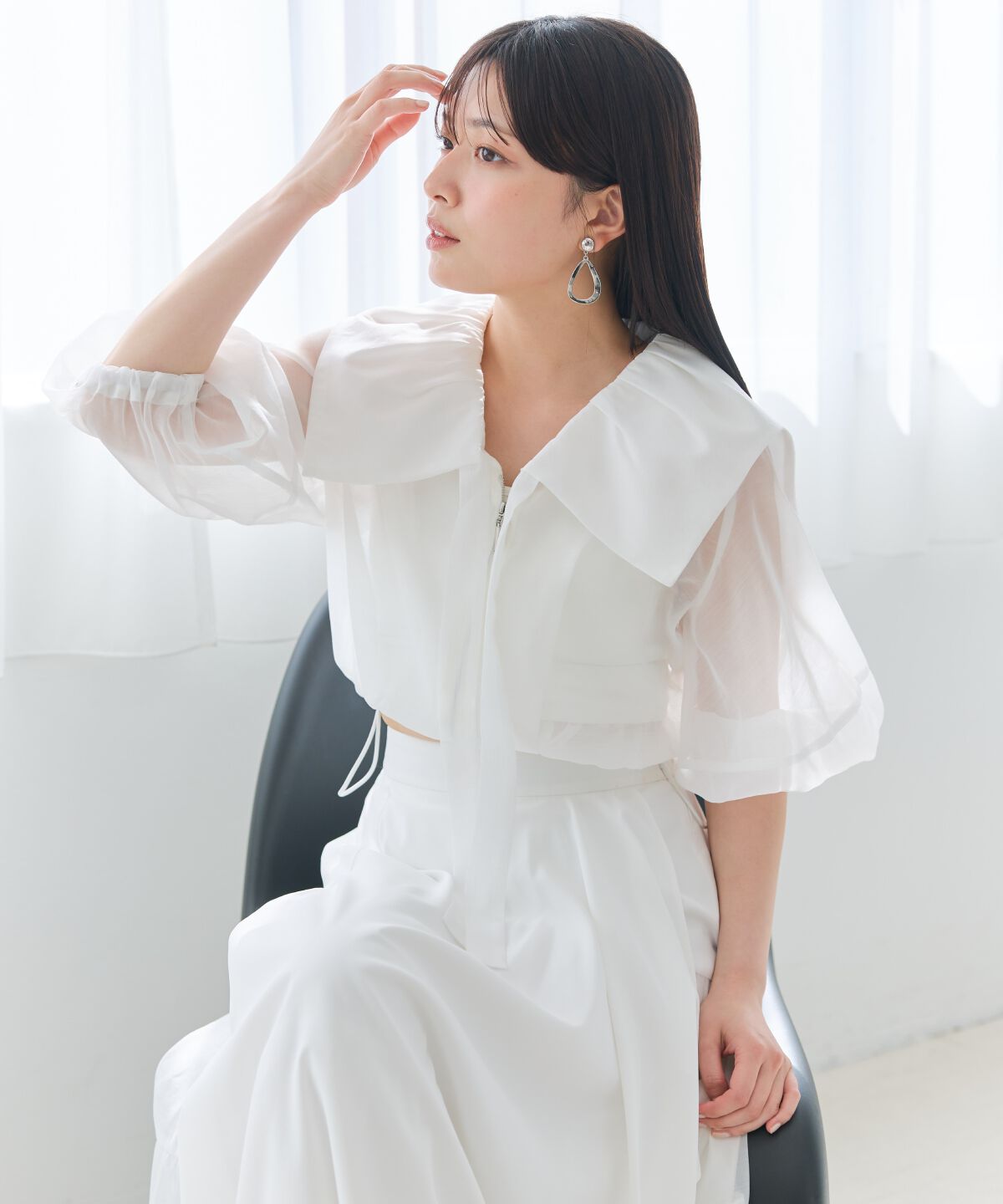 アンドクチュール「オーガンジーBIGカラーパーカー」|パーカー|