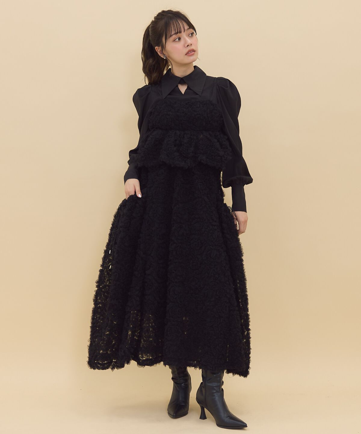 REDYAZEL「チュールボリュームスカート」|フレア|ブラック