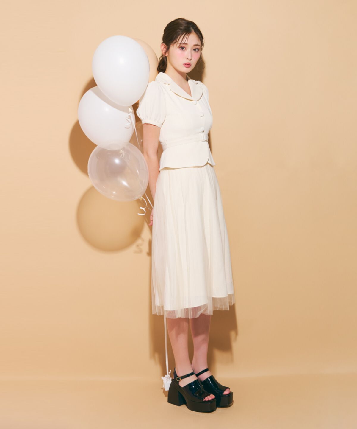 REDYAZEL「ツイル&times;チュールプリーツワンピース」|ワンピース|オフ