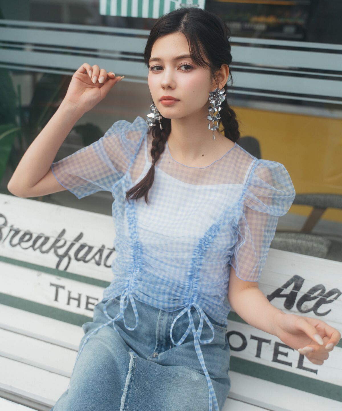 REDYAZEL「ギンガムチェックチュールトップス」|シャツ・ブラウス|紺系チェック