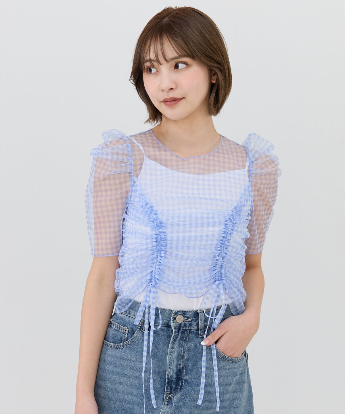REDYAZEL「ギンガムチェックチュールトップス」|シャツ・ブラウス|