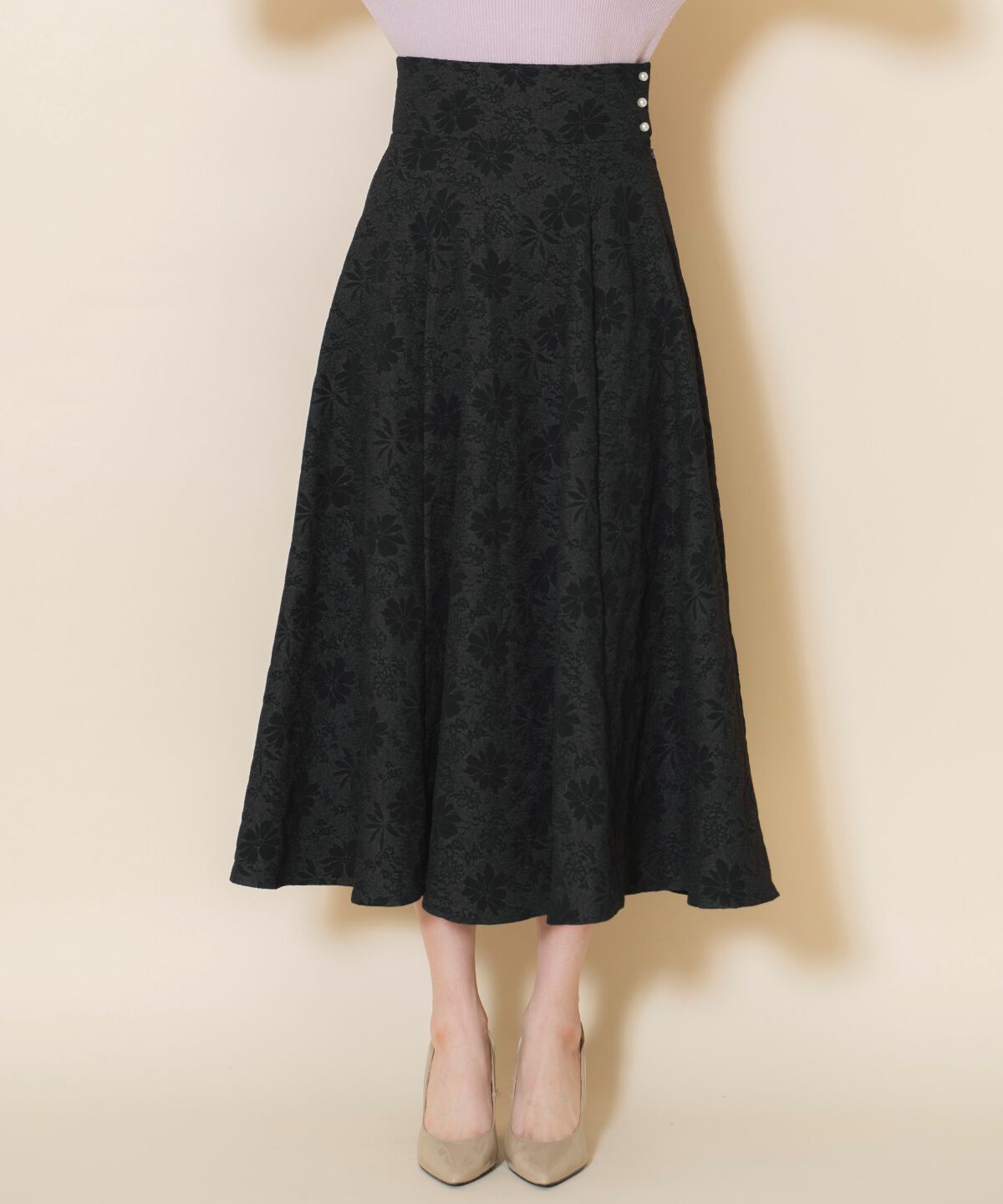 WILLSELECTION「シャイニーフラワージャガードスカート」|フレア|