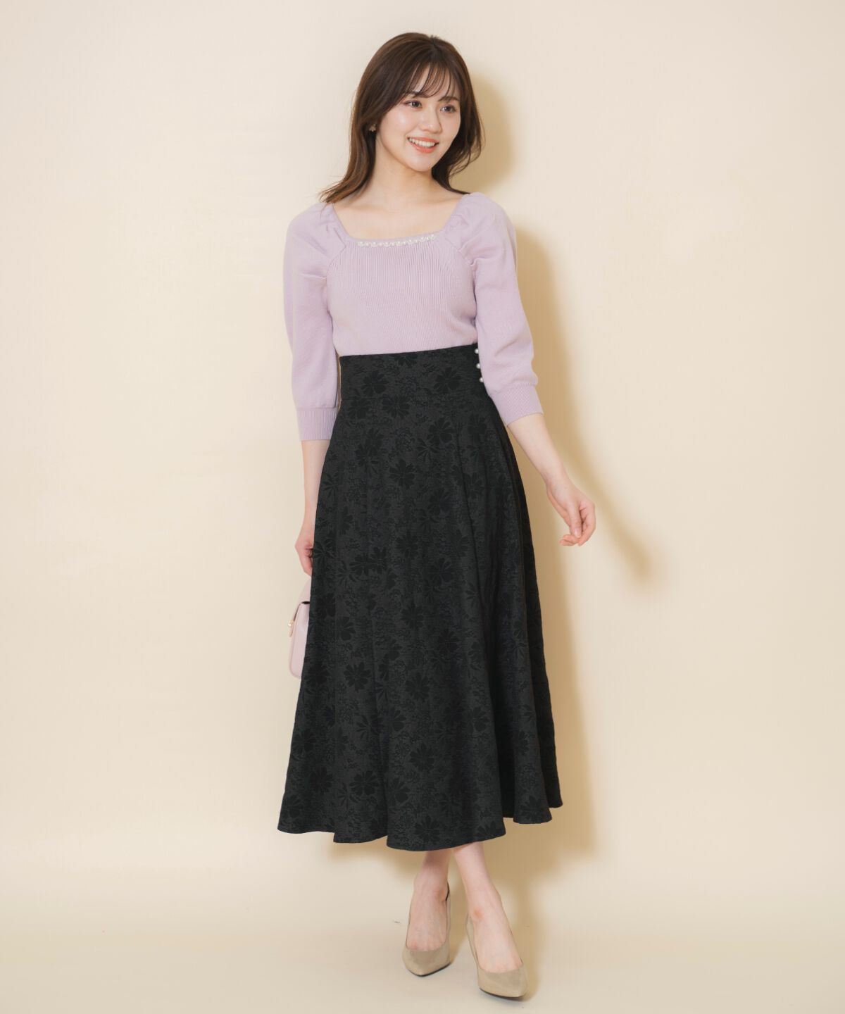 WILLSELECTION「シャイニーフラワージャガードスカート」|フレア|