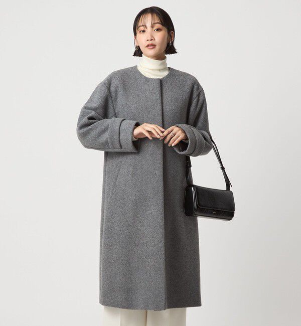 ✨美品✨グリーンレーベルリラクシング セントデールウール ノーカラーコート size SHORTあり］SENTDALE WOOL セントデールウール ノーカラー コート