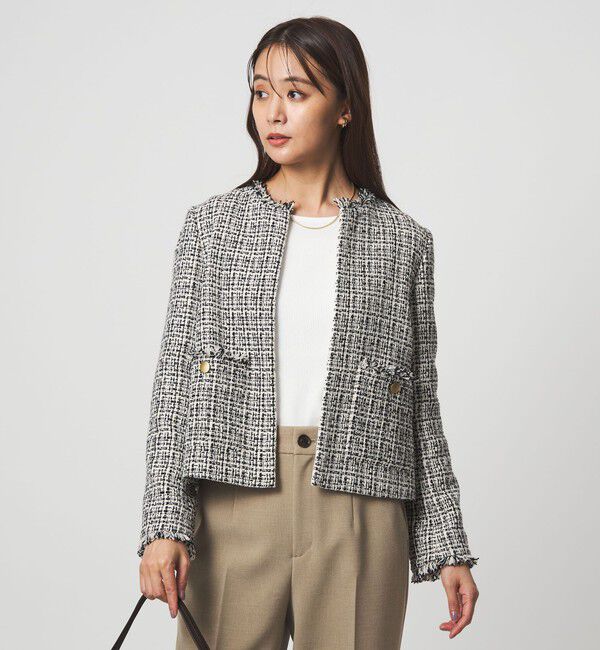 UNITED ARROWS green label relaxing「ツイードライク ノーカラー ジャケット」|ノーカラージャケット|