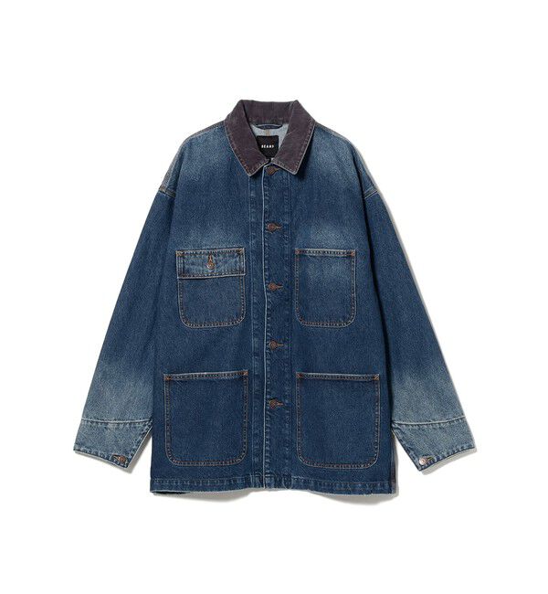 BEAMS「デニム ルーズ カバーオール」|ブルゾン・スタジャン|INDIGO(USED)
