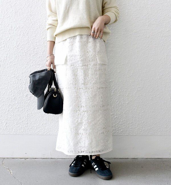 SHIPS any「SHIPS any:〈手洗い可能〉フラワーレース エンブロイダリー Iライン スカート」|スカート|ホワイト