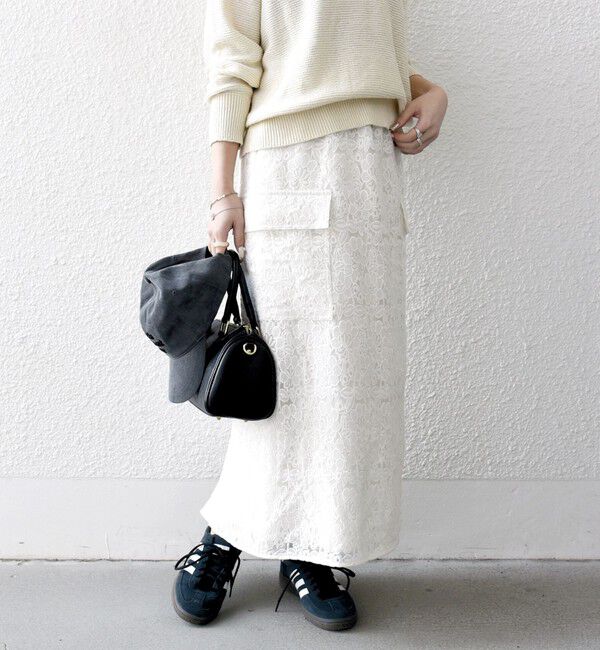 SHIPS any「SHIPS any:〈手洗い可能〉フラワーレース エンブロイダリー Iライン スカート」|スカート|