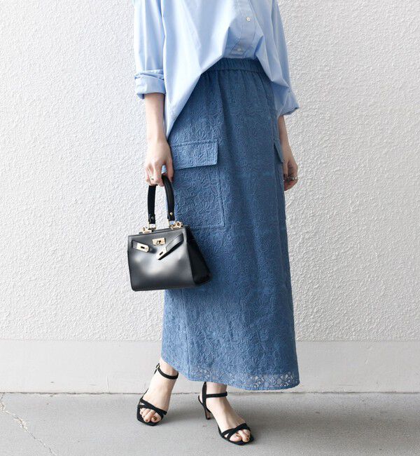 SHIPS any「SHIPS any:〈手洗い可能〉フラワーレース エンブロイダリー Iライン スカート」|スカート|ブルー