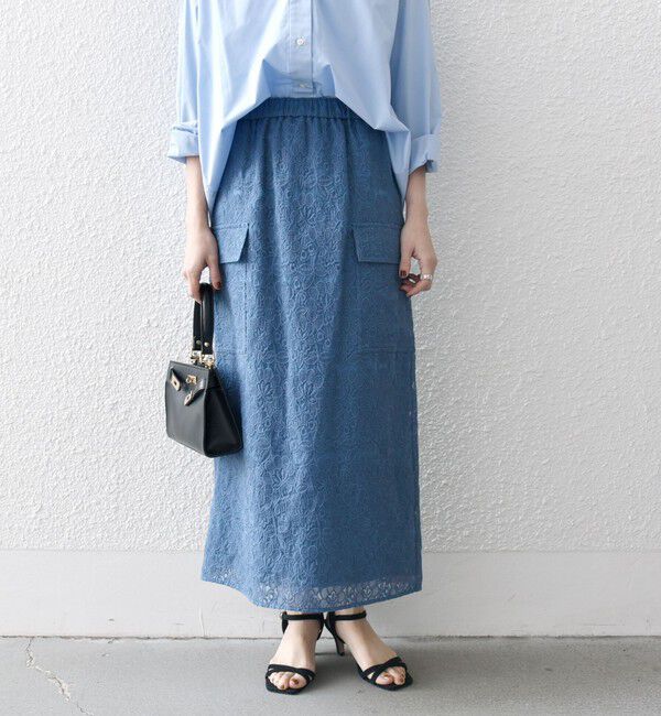 SHIPS any「SHIPS any:〈手洗い可能〉フラワーレース エンブロイダリー Iライン スカート」|スカート|