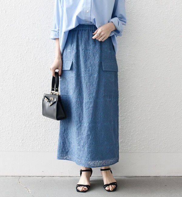 SHIPS any「SHIPS any:〈手洗い可能〉フラワーレース エンブロイダリー Iライン スカート」|スカート|