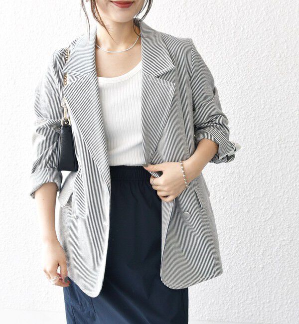 SHIPS any「SHIPS any:〈手洗い可能〉コードレーン ストライプ オーバー テーラード ジャケット」|テーラードジャケット|