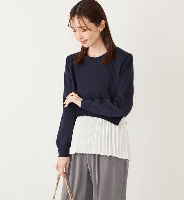 SHIPS Colors 「SHIPS Colors:〈手洗い可能〉ヘムプリーツ ドッキング ニット」|ニット・セーター|ネイビー