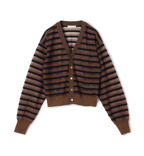 MACPHEE「シアーヤーンボーダー Vネックカーディガン」|カーディガン|48 ダークブラウン系