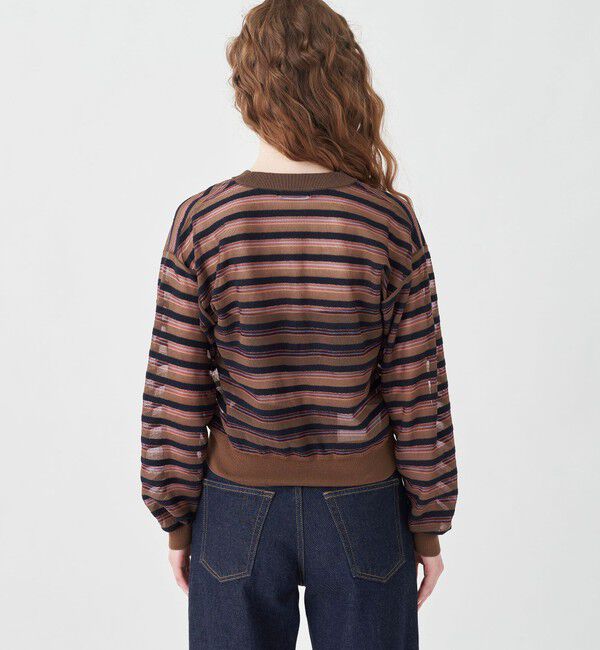 MACPHEE「シアーヤーンボーダー Vネックカーディガン」|カーディガン|