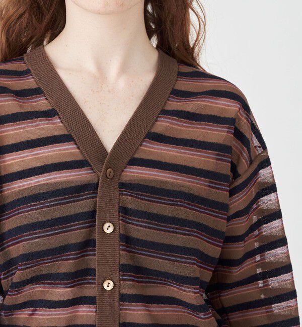 MACPHEE「シアーヤーンボーダー Vネックカーディガン」|カーディガン|