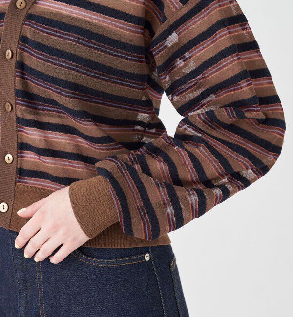 MACPHEE「シアーヤーンボーダー Vネックカーディガン」|カーディガン|