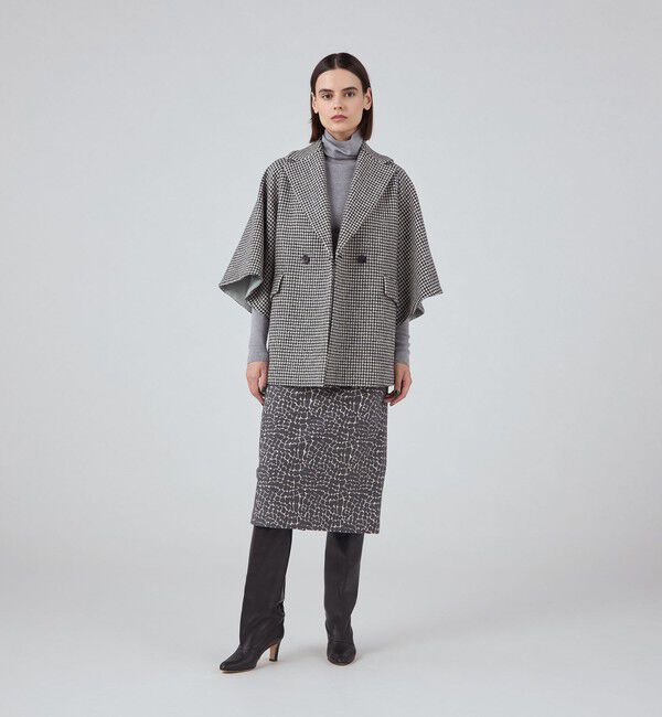 ウールカシミヤシェファード フレアスリーブショートコート