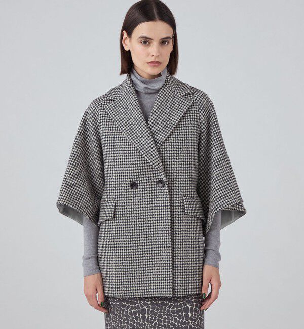 ウールカシミヤシェファード フレアスリーブショートコート