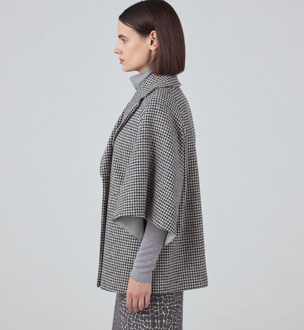 ウールカシミヤシェファード フレアスリーブショートコート