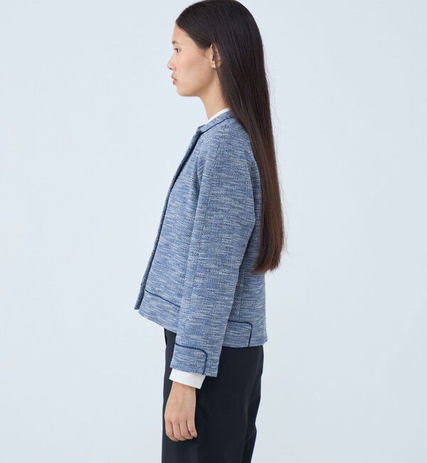 TOMORROWLAND collection「ラメツイード クルーネックジャケット」|ノーカラージャケット|