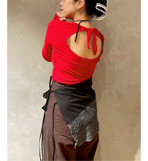 IENA LA BOUCLE「babaco/ババコ Twisted cotton back tied ロングスリーブプルオーバー BA01-CR25」|Tシャツ・カットソー|レッド