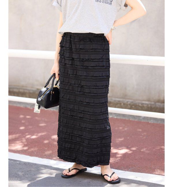 SLOBE IENA「《追加》フリルカットソータイトスカート」|スカート|ブラック