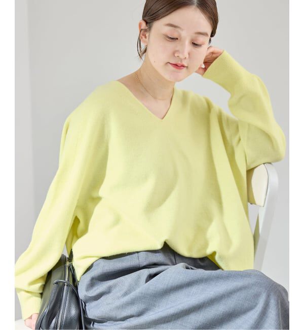 IENA「《追加4》Fineニュージーウール ニュアンス Vプルオーバー」|ニット・セーター|イエロー