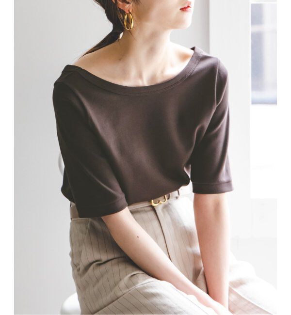 NOBLE「《追加》スビンコットンソフトスクエアーネックTシャツ 2」|Tシャツ・カットソー|ブラウン