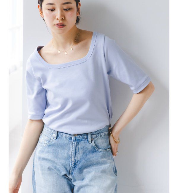 NOBLE「《追加》スビンコットンソフトスクエアーネックTシャツ 2」|Tシャツ・カットソー|ブルー A