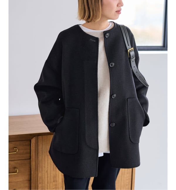 美品✨FRAMeWORK ハミルトンリバークルーネックコート　黒　2023AW 美品✨FRAMeWORK ハミルトンリバークルーネックコート 黒 2023AW