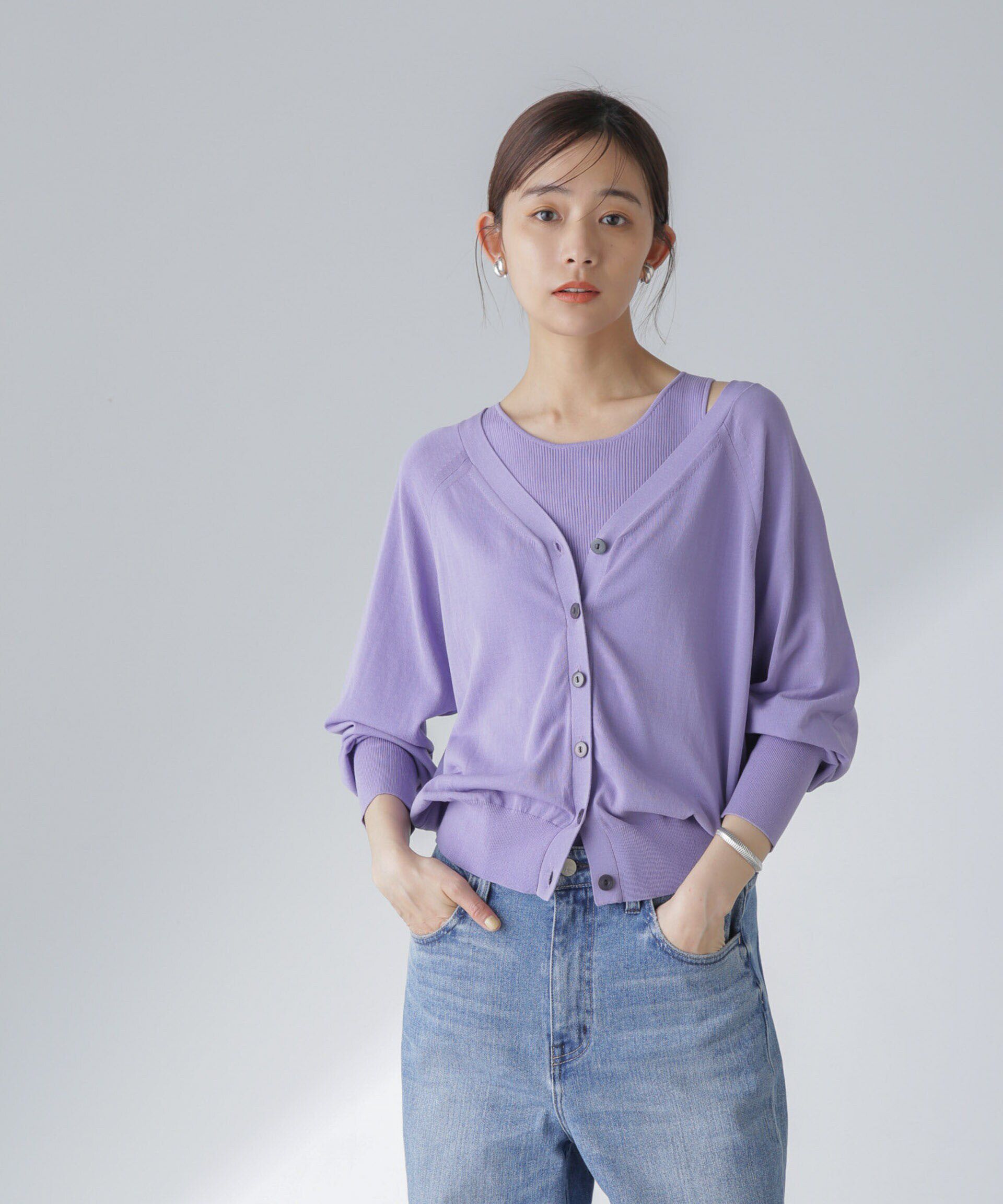 nano･universe「TEKNICO GIZA前後2wayカーディガン」|ニット・セーター|パープル