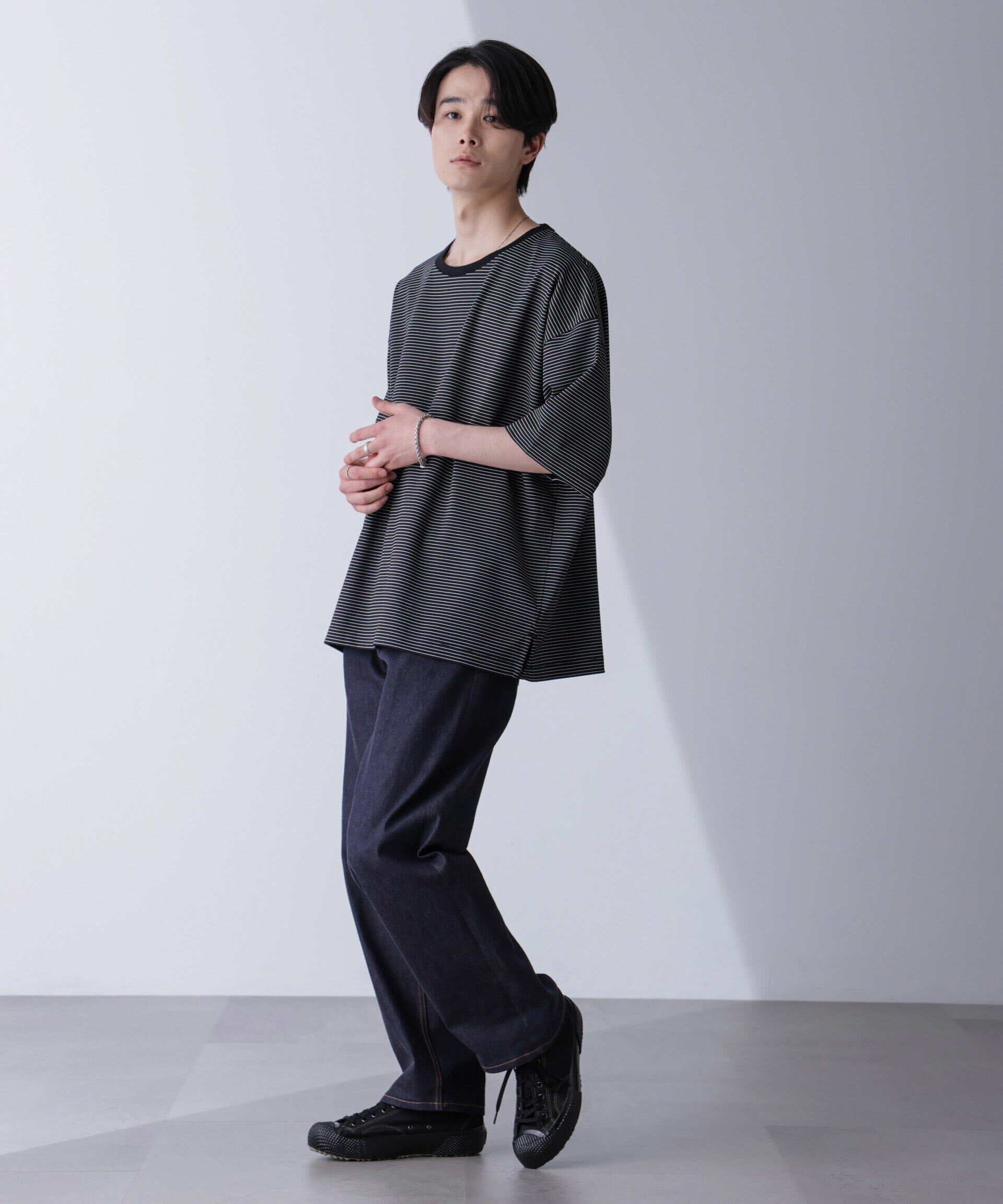 nano･universe「ビッグシルエットボーダーTシャツ 半袖」|Tシャツ・カットソー|ブラック