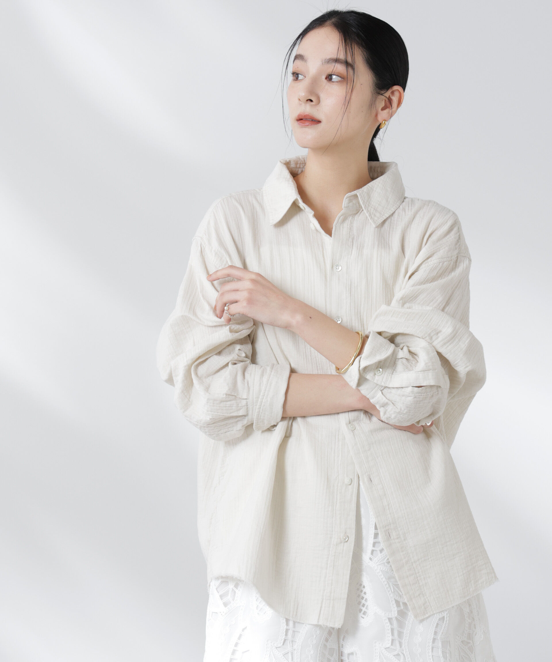 nano･universe「GREYCHORD/SANDY BIG オーバーサイズロングスリーブシャツ」|シャツ・ブラウス|