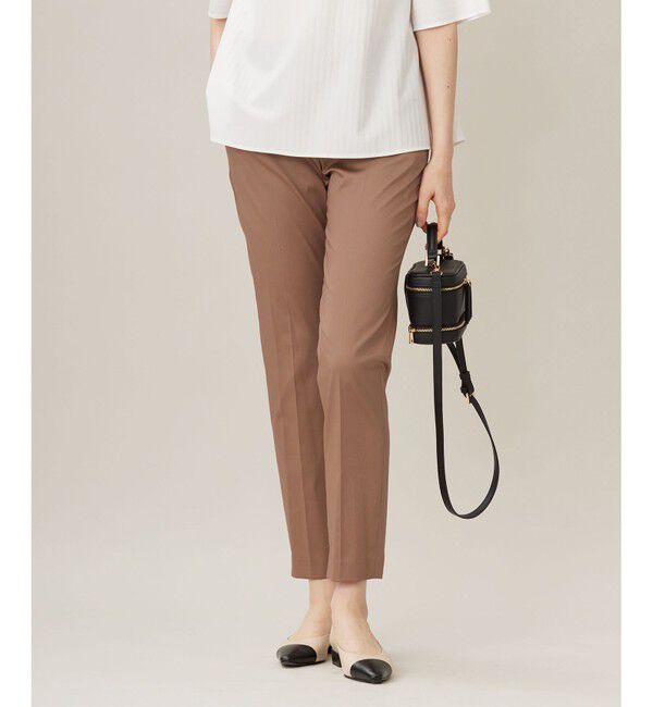 自由区「【接触冷感・洗える】コットンサテンストレッチテーパード パンツ」|その他|モカ
