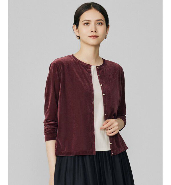 自由区「シアーベロア カーディガン」|カーディガン|ボルドー