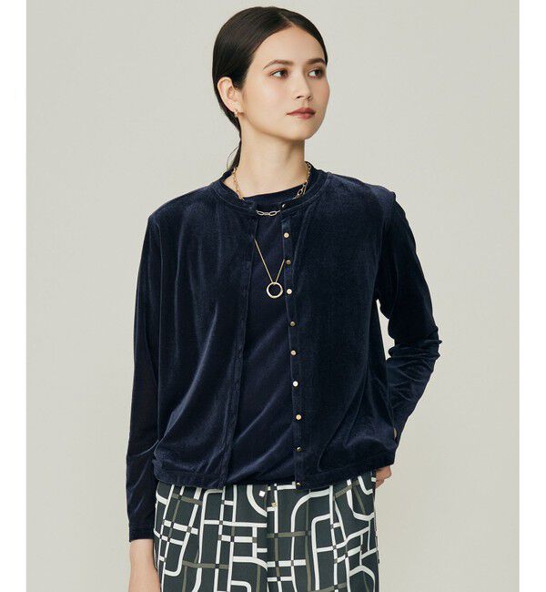 自由区「シアーベロア カーディガン」|カーディガン|ネイビー