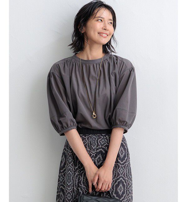 23区「【新色追加/洗える】クリアトリコットジャージー ギャザーデザイン カットソー」|Tシャツ・カットソー|グレー系