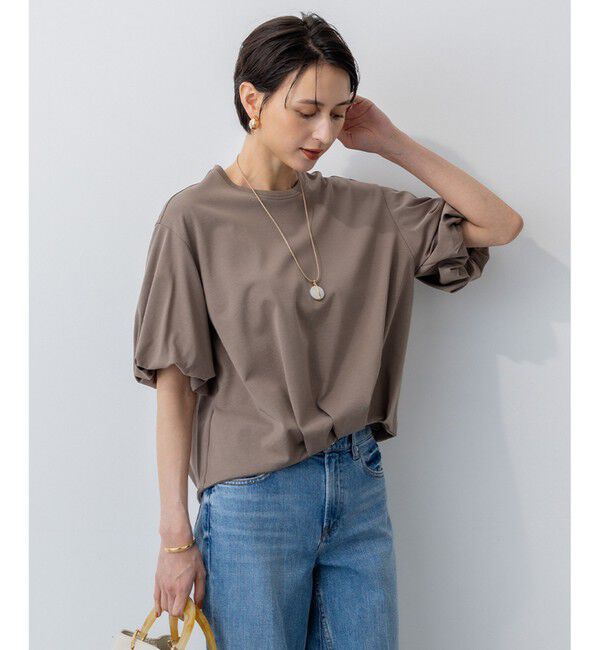 23区「【WEB&一部店舗限定/接触冷感】ツイストコットンプレーティング バルーンスリーブ カットソー」|Tシャツ・カットソー|ブラウン系