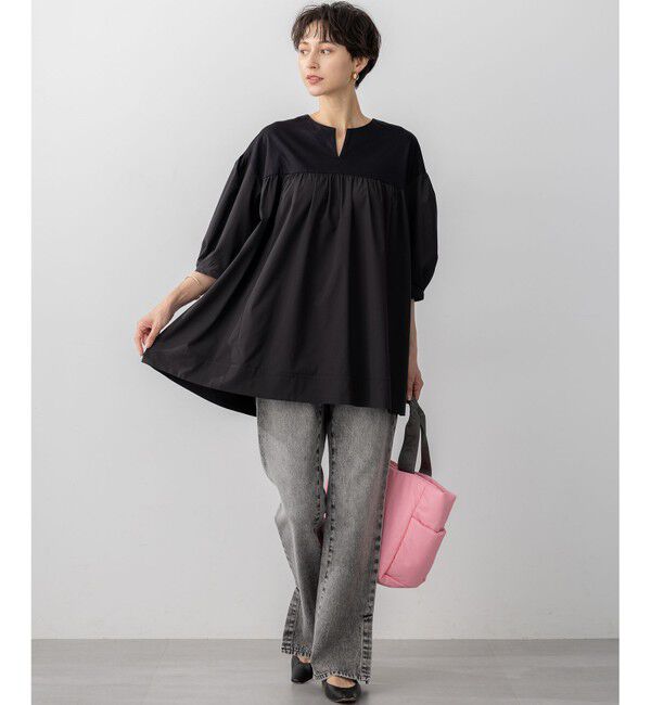 23区「【洗える】シルキータフタコンビ チュニック カットソー」|Tシャツ・カットソー|