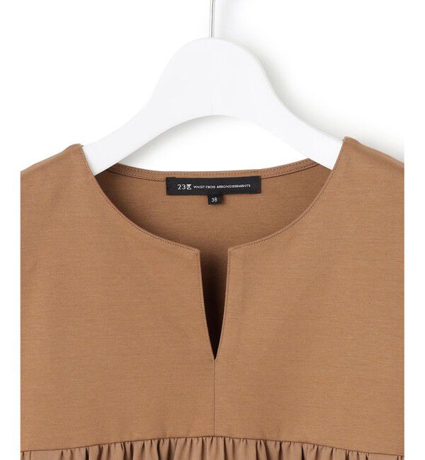 23区「【洗える】シルキータフタコンビ チュニック カットソー」|Tシャツ・カットソー|