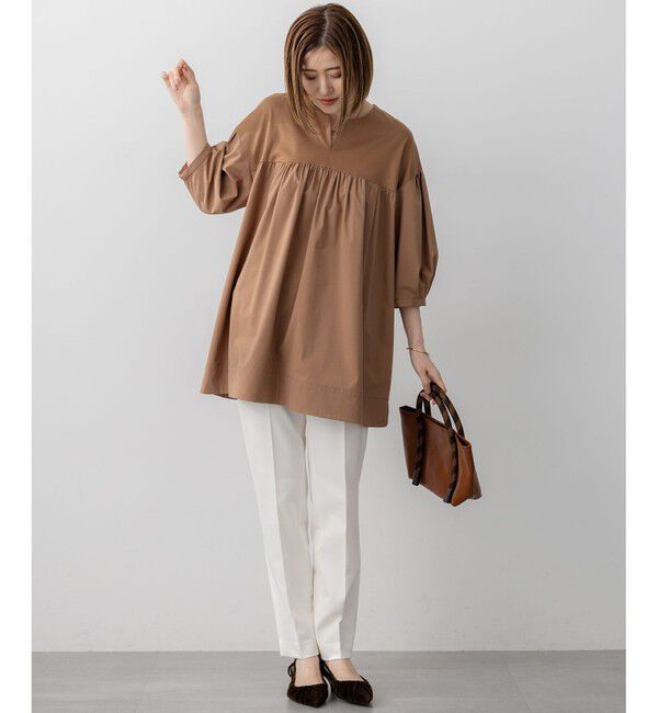 23区「【洗える】シルキータフタコンビ チュニック カットソー」|Tシャツ・カットソー|