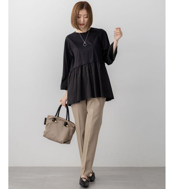 23区「【洗える】シルキータフタコンビ ペプラム カットソー」|Tシャツ・カットソー|