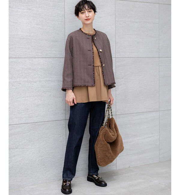 23区「【洗える】シルキータフタコンビ ペプラム カットソー」|Tシャツ・カットソー|