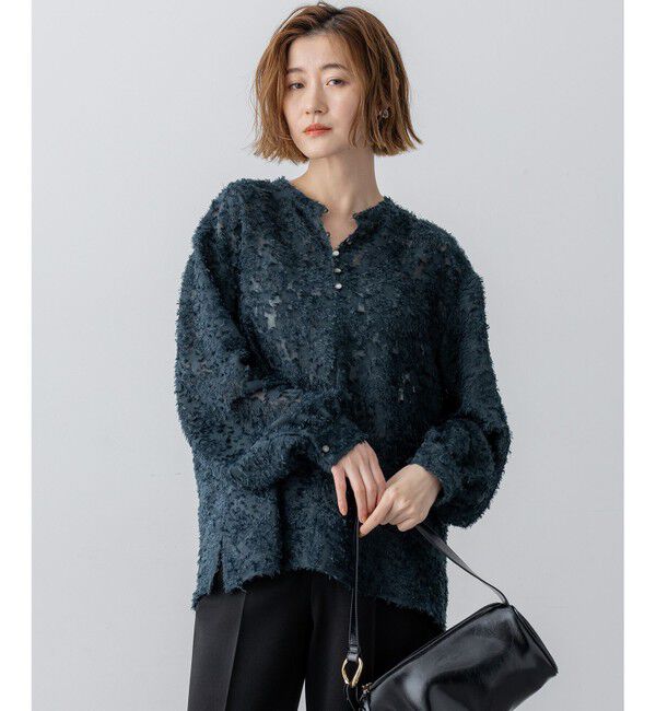 23区「【洗える】シアーカットジャカード ブラウス」|シャツ・ブラウス|グリーン系