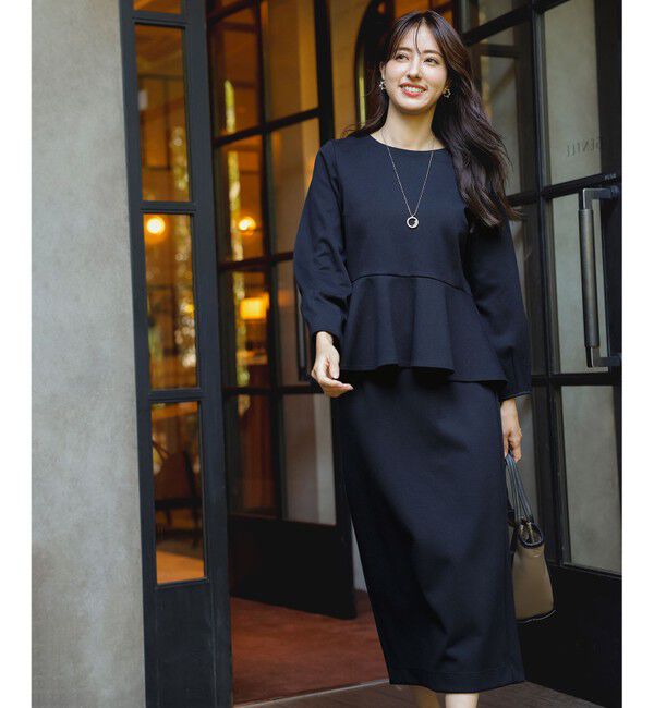 any SiS「【WEB・一部店舗限定】カットジャカードペプラム セットアップ」|スーツ|ネイビー系