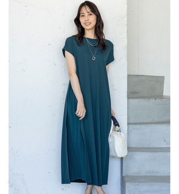 ANY SIS「【接触冷感・UVカット・洗える】ハイストレッチスムースサイドプリ－ツ ワンピース」|ワンピース|